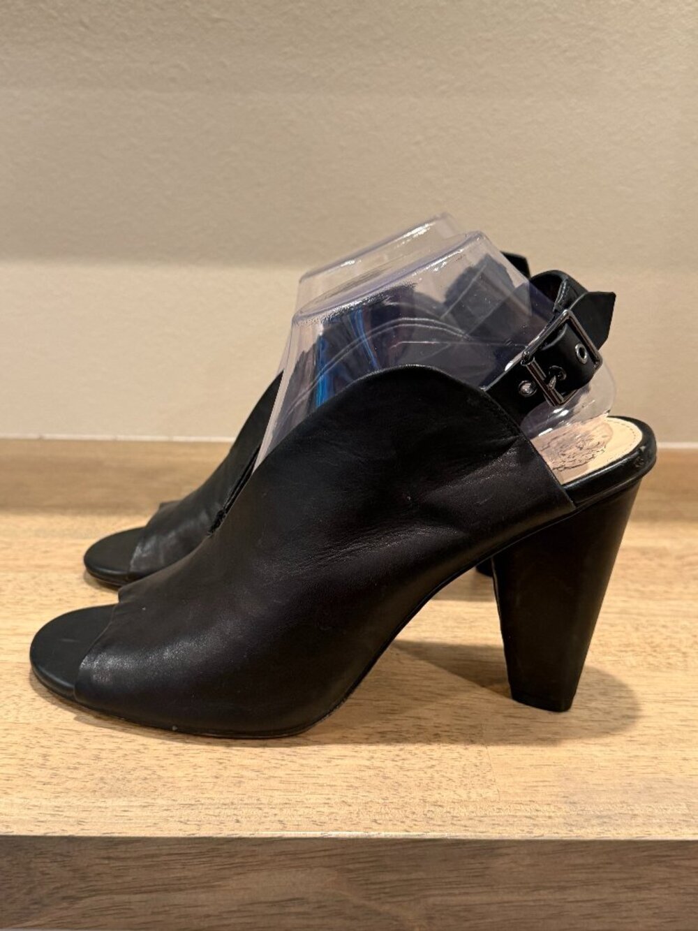 Vince Camuto Black Leather Open Toe Slingback Heels Size 9.5